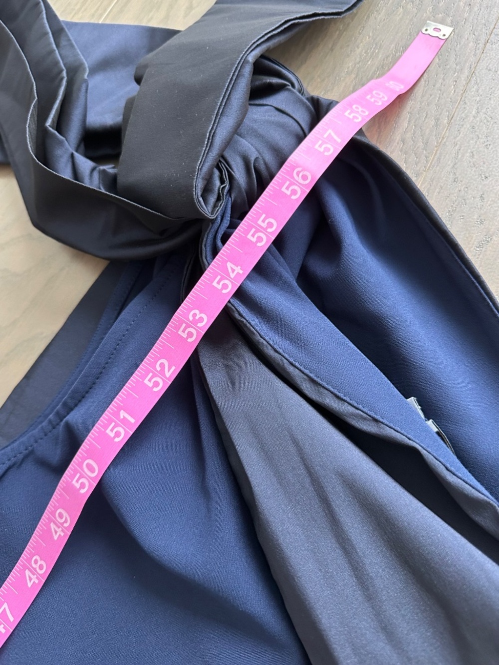 Bernadette Adrian One Shoulder Gown Maxi Dress Navy Blue Bow - Size 38 = US 6 - Picture 9 of 10
